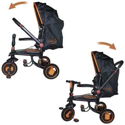 Triciclo Modulare Reversibile Babygo Con Sedile In Pelle Luci Suoni Fronte Mamma - Nero