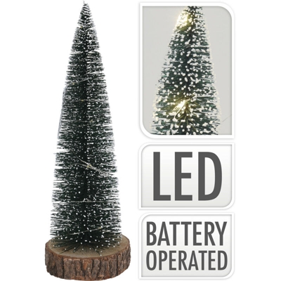 Pinetto Con Luci Led E Base In Legno H35Cm Albero Di Natale Addobbi