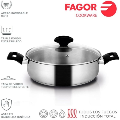 Padella Alaia + coperchio ø28cm acciaio inox 18/10 fagor