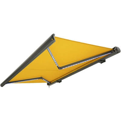 NEMAXX Tenda a cassonetto tenda da sole elettrica a cassonetto completa con Led, tenda da sole gialla, cassonetto antracite, radiocomando,