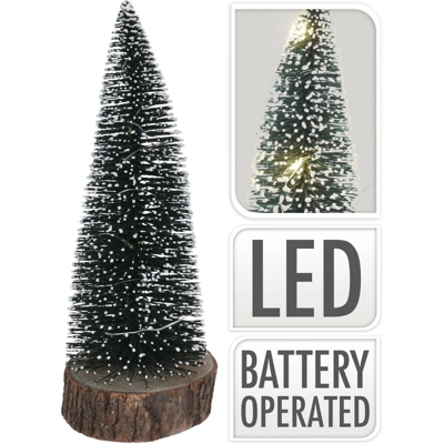 Pinetto Con Luci Led E Base In Legno H25Cm Albero Di Natale Addobbi