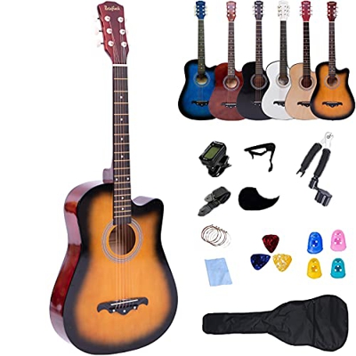Rosefinch Chitarra Acustica per Principianti, Set Chitarra Western, Taglio da 38 Pollici, 3/4 Chitarra Acustica per Principianti, Adulti e Bambini