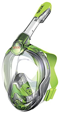 SEAC Magica, Maschera Snorkeling Full Face Integrale Anti Appannamento con Morbido Facciale, Valvola di Spurgo e Snorkel Dry Top, JUNIOR, Verde