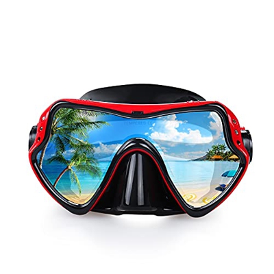 Maschera Subacquea, 180° Pano Adulti Maschera Snorkeling, Professionale Anti-appanna Maschera Sub, Monovetro Temperato Boccaglio Nuoto Occhiali Donna 