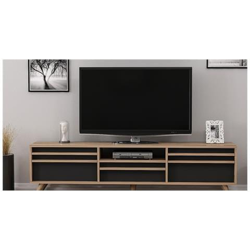 Mobile Porta Tv Hira - Moderno - Con Ante, Mensola, Ripiani - Da Salotto - Noce, Nero In Legno, 180 X 35 X 48 Cm características