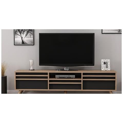 Mobile Porta Tv Hira - Moderno - Con Ante, Mensola, Ripiani - Da Salotto - Noce, Nero In Legno, 180 X 35 X 48 Cm