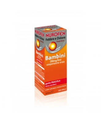 Nurofen Febbre Dolore Ibuprofene 200mg/5ml Bambini Sospensione Orale Fragola Senza Zucchero 100ml