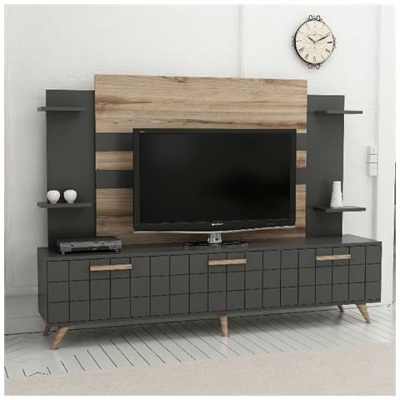 Mobile Porta Tv Grace - Moderno - Con Ante, Mensole, Ripiani - Da Salotto - Noce, Antracite In Legno, 180 X 35 X 136 Cm