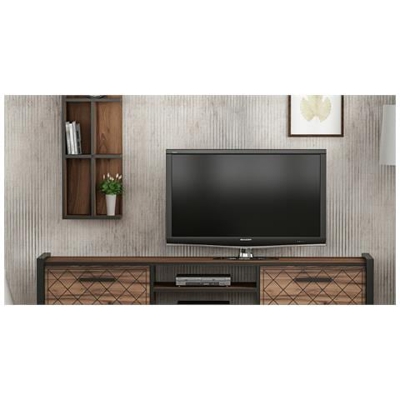 Mobile Porta Tv Megy - Con Ante, Mensola, Ripiani - Da Salotto - Noce, Nero In Legno, 184 X 39 X 45 Cm