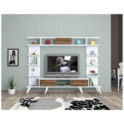 Mobile Porta Tv Pan - Con Ante, Mensole - Da Salotto - Bianco, Rovere In Legno, 180 X 35 X 135 Cm características
