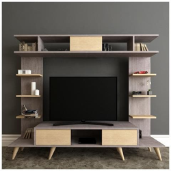 Mobile Porta Tv Pan - Con Ante, Mensole - Da Salotto - Grigio, Rovere In Legno, 180 X 35 X 135 Cm características
