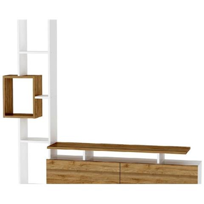 Mobile Porta Tv Tulip - Moderno - Con Ante, Mensole, Ripiani - Da Salotto - Bianco, Noce In Legno, 160 X 29,5 X 166,7 Cm