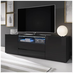 Bros - Mobile Tv Con Scomparti / Porta Tv Stile Moderno / Tavolino Tv Con Scomparti / Nero Con Frontali Lucidi / Illuminazione Led características