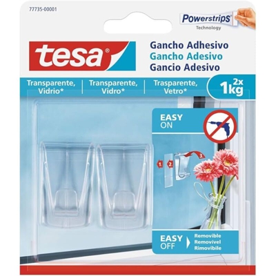 Ganci adesivi per superfici trasparenti e vetro Powerstrips Tesa