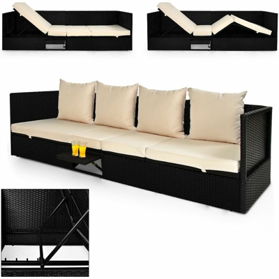 Deuba Lettino prendisole da esterno in polirattan 200x60x58cm con tavolino pieghevole sedia sdraio da giardino balcone terrazza