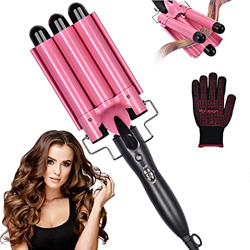 Piastra Capelli Onde Guanto Resistente al Calore,Ferro Arricciacapelli 3 Tubi Diametro 25 mm,2 Controllo Della Modalità di Temperatura en oferta