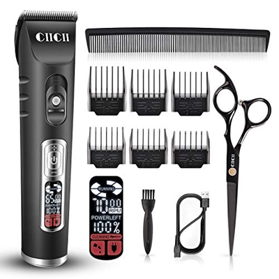 Tagliacapelli Uomo Professionale, CIICII Tagliatrice Capelli Trimmer (11Pcs Senza Fili USB Ricarica 5-Speed Regolabile LCD Display) per Taglierina Bar