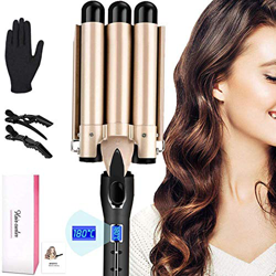 Ferro arricciacapelli a 3 barili DeepwAVES Φ28 mm AIMERVO Waver LCD 14 livelli di temperatura 80-210 ℃, per capelli medio/lunghi e sottili, guanto a c en oferta
