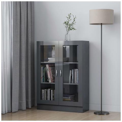 Armadietto Con Vetrina Grigio Lucido 82,5x30,5x115cm Truciolato