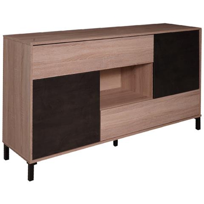 Credenza Moderna A 2 Ante E 2 Cassetti, Mobile Da Soggiorno Porta Tv, Buffet Da Cucina, Madia Con Scaffali, Cm151x41xh80, Colore Rovere E Ossido