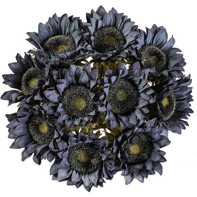 10 pezzi di girasoli artificiali a stelo singolo fiori finti rustici per la decorazione della casa dell'hotel della casa della fattoria (blu)