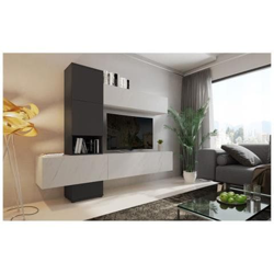 Parete Attrezzata Da Soggiorno, Mobile Porta Tv Con Pensili, Salotto Moderno Completo Effetto Marmo Di Carrara, Cm 240x50xh196, Colore Bianco E Antracite en oferta