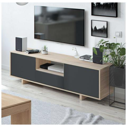 Mobile Porta Tv Con 3 Ante E Vano Aperto, Credenza Moderna, Madia Di Design, Buffet Moderno Da Soggiorno, Cm 150x41h46, Colore Rovere características