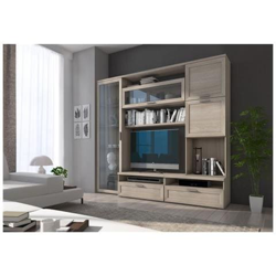 Parete Attrezzata Da Soggiorno, Mobile Porta Tv Con Vetrina E Pensili Con Scaffali, Salotto Completo, Cm 240x50h215, Colore Rovere en oferta
