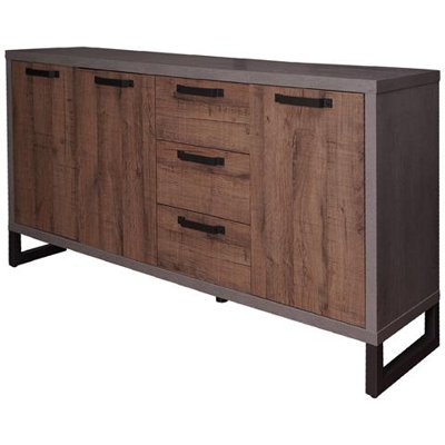 Credenza Industrial A 3 Ante E 3 Cassetti, Mobile Da Soggiorno Porta Tv, Buffet Da Cucina, Madia Made In Italy, Cm 184x45xh90, Colore Rovere E Cemento