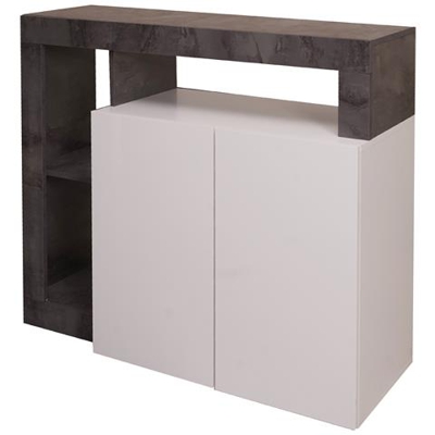 Credenza Moderna A 2 Ante E Scaffali, Mobile Da Soggiorno Porta Tv, Buffet Da Cucina, Madia Made In Italy, Cm 108x42xh93, Colore Bianco E Ossido