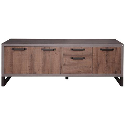 Mobile Da Soggiorno Porta Tv Stile Industrial, Credenza Bassa A 3 Ante, Armadio Da Salotto, Made In Italy, Cm 184x45xh63, Colore Rovere E Cemento