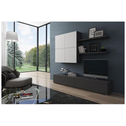 Parete Attrezzata Da Soggiorno Reversibile, Mobile Porta Tv Con Pensile E Mensole, Salotto Completo, Cm 200x31h39, Colore Antracite E Bianco en oferta