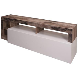 Mobile Da Soggiorno Porta Tv Moderno Con Scaffali, Credenza Bassa Con Anta A Ribalta, Made In Italy, Cm 184x58xh42, Colore Bianco E Pero precio