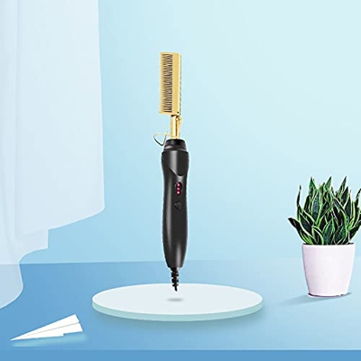 CENPEK Pettine caldo, spazzola lisciante per capelli, pettine elettrico caldo 2in1 pettine per pressatura a caldo, bigodini arricciacapelli in ceramic