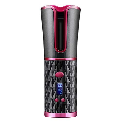 Arricciacapelli automatico senza fili, ricaricabile, con schermo LCD da 2500 mAh, timer e 6 temperature regolabili, colore: nero