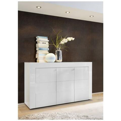 Credenza Moderna A 3 Ante, Buffet Da Cucina, Madia Con Scaffali, Mobile Da Soggiorno Porta Tv, Made In Italy, Cm 138x42xh84, Colore Bianco Lucido características