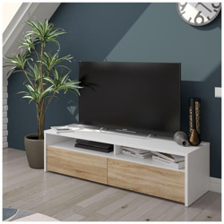 Mobile Porta Tv Moderno Televisione Soggiorno Bianco+rovere 130x40x35 - 0f6626a en oferta