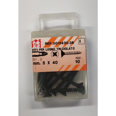 ORECA - 10 VITI PER LEGNO TRUCIOLATO TESTA PIANA SVASATA IMPRONTA A CROCE PZ 5X40mm IN ACCIAIO BRUNITO
