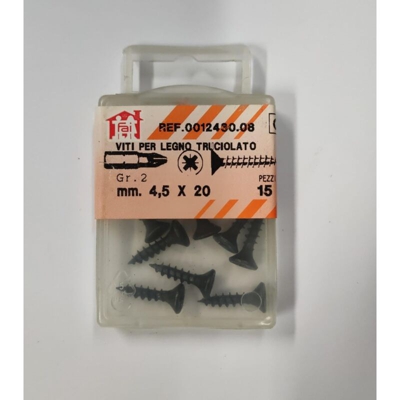 ORECA - 15 VITI PER LEGNO TRUCIOLATO TESTA PIANA SVASATA IMPRONTA A CROCE PZ 4,5X20mm IN ACCIAIO BRUNITO