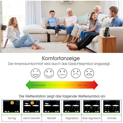 Igrometro termometro digitale per interni ed esterni, stazione meteo radio multifunzione con display LCD a colori e sensore esterno, previsioni del