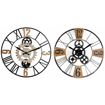 Orologio da Parete DKD Home Decor Nero Grigio Metallo Legno MDF Ingranaggi (2 pcs) (60 x 5 x 60 cm)