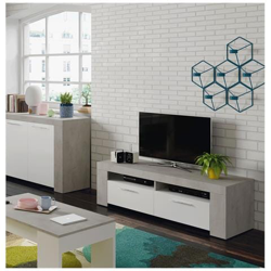 Mobile Da Soggiorno Porta Tv Con Due Ante Battenti E Due Piccoli Scomparti, Color Cemento Con Inserti Bianco Artik, Cm 120 X 40 X 42. precio