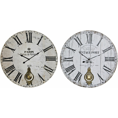 Orologio da Parete Bianco Nero Beige Metallo Legno MDF (2 pcs) (58 x 4 x 58 cm) - Dkd Home Decor