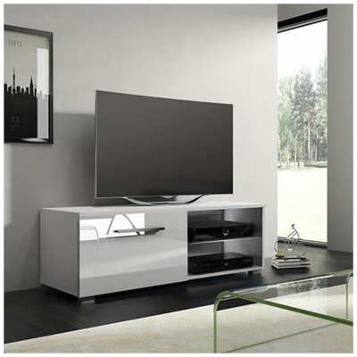 Tenus - Mobile Tv Lucido / Mobiletto Porta Tv Moderno (140 Cm, Bianco Opaco / Bianco Lucido)
