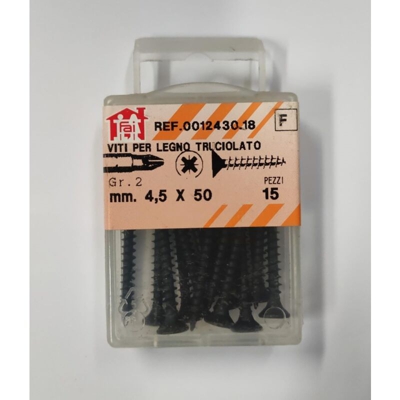 ORECA - 15 VITI PER LEGNO TRUCIOLATO TESTA PIANA SVASATA IMPRONTA A CROCE PZ 4,5X50mm IN ACCIAIO BRUNITO