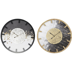 Orologio da Parete Nero Ferro Dorato Argentato Legno MDF (2 pcs) (60 x 4.5 x 60 cm) - Dkd Home Decor en oferta