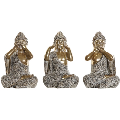 Statua Decorativa DKD Home Decor Resina Buda Finitura invecchiata (3 pcs) (15 x 12.5 x 23.5 cm)