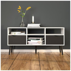 Mobile Porta Tv A Due Cassetti E Scomparti Aperti, Colore Bianco E Nero, Cm 117 X 57 X 39 características