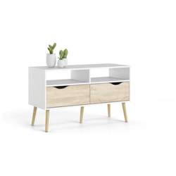 Mobile Porta Tv A Due Cassetti, Colore Bianco E Rovere, Cm 98 X 57 X 40 en oferta