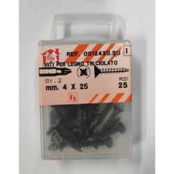 ORECA - 25 VITI PER LEGNO TRUCIOLATO TESTA PIANA SVASATA IMPRONTA A CROCE PZ 4X25mm IN ACCIAIO BRUNITO características